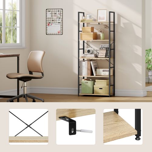 Étagère De Rangement.étagère De Cuisine En Bois+métal.60x28x148cm.noir+chêne Clair