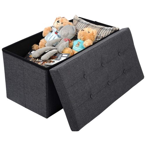 Tabouret Pouf Coffre Boîte De Rangement-siège Rembourré En Lin-chaise Longue-76x37-5x38cm-gris Foncé