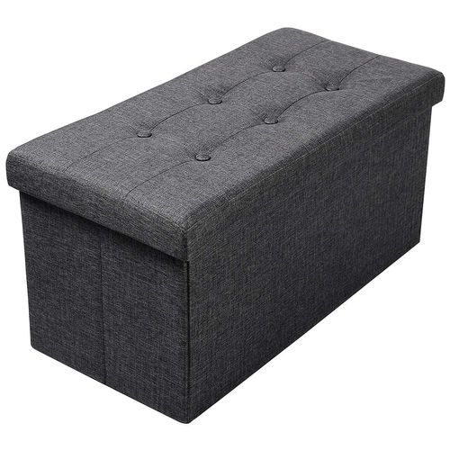 Tabouret Pouf Coffre Boîte De Rangement-siège Rembourré En Lin-chaise Longue-76x37-5x38cm-gris Foncé