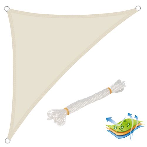 Voile D’ombrage 3x3x4.25 M Triangulaire En Polyester. Protection Contre Le Soleil. Crème