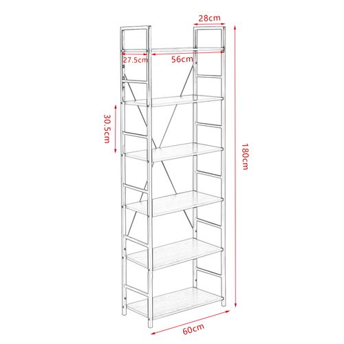 Étagère De Rangement En Bois Et Métal 60x28x180 cm.blanc+chêne Clair