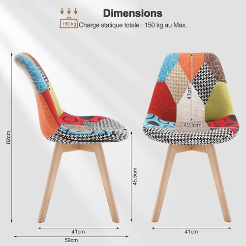 4 X Chaises De Salle à Manger. Chaises Scandinaves Pieds En Bois Style Nordique Patchwork