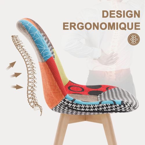 4 X Chaises De Salle à Manger. Chaises Scandinaves Pieds En Bois Style Nordique Patchwork