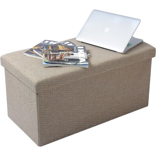 Tabouret Pouf Coffre Boîte De Rangement-siège Rembourré En Lin-chaise Longue-76x37-5x38cm-beige