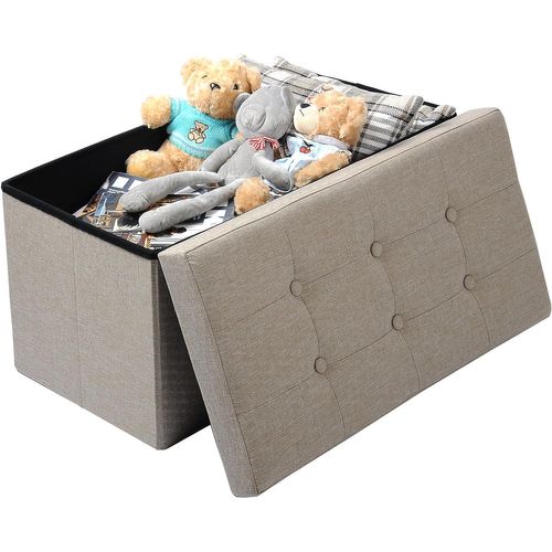 Tabouret Pouf Coffre Boîte De Rangement-siège Rembourré En Lin-chaise Longue-76x37-5x38cm-beige