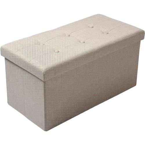 Tabouret Pouf Coffre Boîte De Rangement-siège Rembourré En Lin-chaise Longue-76x37-5x38cm-beige