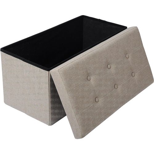 Tabouret Pouf Coffre Boîte De Rangement-siège Rembourré En Lin-chaise Longue-76x37-5x38cm-beige