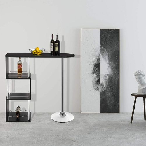 1xTable De Bar En MDF+Métal.Table Cuisine Avec 3 Tablettes Et Porte-Bouteilles.113x40x105cm.Noir