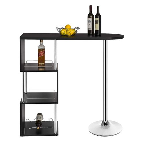 1xTable De Bar En MDF+Métal.Table Cuisine Avec 3 Tablettes Et Porte-Bouteilles.113x40x105cm.Noir