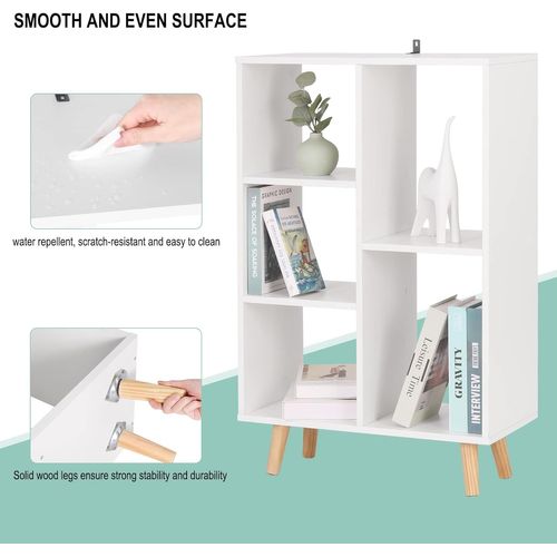 Bibliothèque à 5 Niveaux. Étagère De Rangement Avec Pieds En Bois Massif. Blanc. 60x95x30 Cm