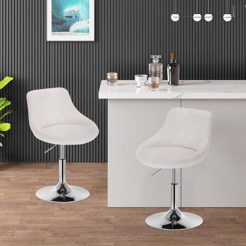 Lot De 2 Tabourets De Bar En Similicuir-Tabourets De Rotatif Pieds En Métal-Hauteur Réglable-Blanc