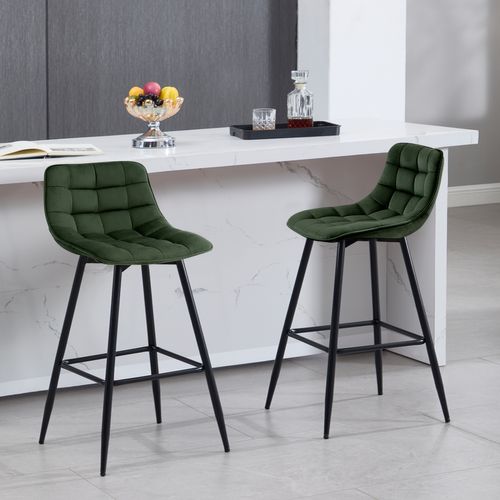 Lot De 2 Tabourets De Bar Avec Repose-pieds-tabourets Pour Bar-bistro-en Velours + Métal-Vert Foncé