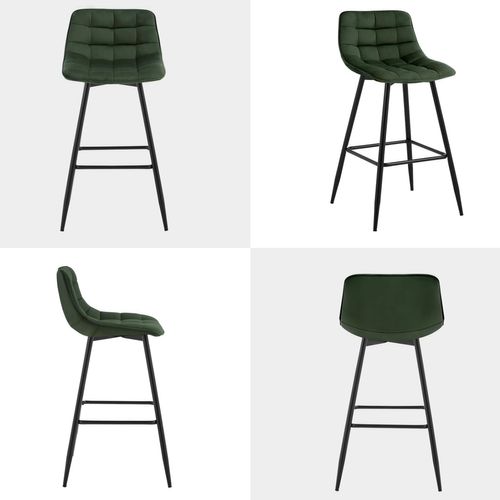 Lot De 2 Tabourets De Bar Avec Repose-pieds-tabourets Pour Bar-bistro-en Velours + Métal-Vert Foncé
