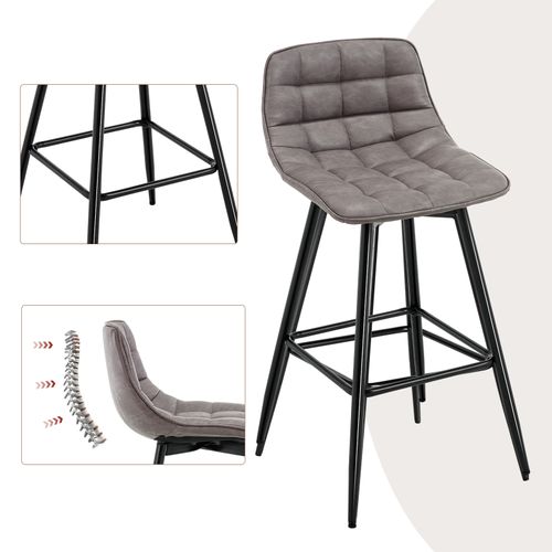 Lot De 2 Tabourets De Bar Avec Repose-Pieds-Tabourets Bar-Bistro-En Similicuir + Métal-Gris Foncé