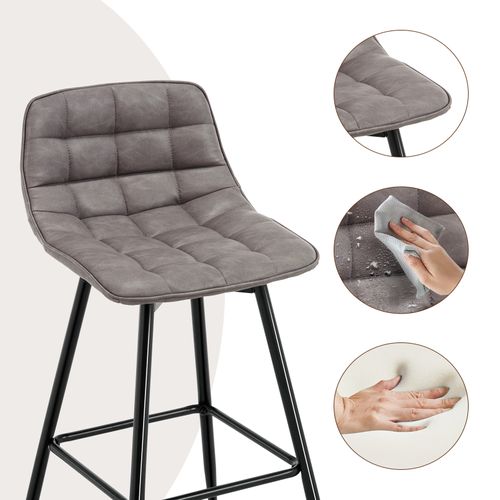 Lot De 2 Tabourets De Bar Avec Repose-Pieds-Tabourets Bar-Bistro-En Similicuir + Métal-Gris Foncé