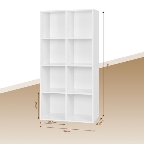 Bibliothèque Avec 8 Compartiments 60x29.5x121cm-Étagère De Rangement-Étagère De Bureau En Mdf-Blanc