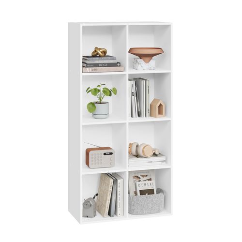 Bibliothèque Avec 8 Compartiments 60x29.5x121cm-Étagère De Rangement-Étagère De Bureau En Mdf-Blanc