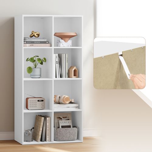Bibliothèque Avec 8 Compartiments 60x29.5x121cm-Étagère De Rangement-Étagère De Bureau En Mdf-Blanc