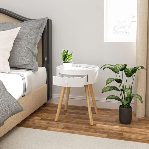 Lot De 2 Table De Chevet En Mdf Avec Tiroir. Table De Nuit Pieds En Bois. Blanc.38x38x45.5cm