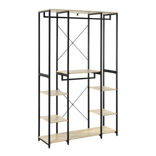 Portant Meuble Rangement Penderie En Acier+MDF.Porte-Vêtements 120x40x201cm.Noir+Chêne Clair
