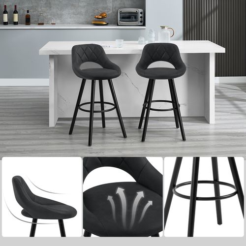 6xtabourets De Bar En Tissu Simili-cuir Chaises De Bar Structure En Bois Massif Anthracite