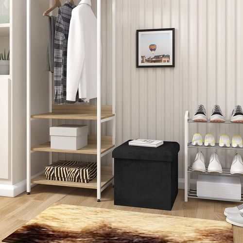 Tabouret Pouf De Rangement En Velours-coffre Repose-pied Pliable 37-5x37-5x38cm-noir