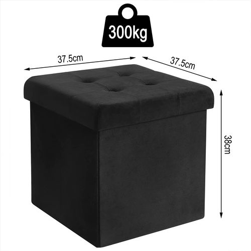 Tabouret Pouf De Rangement En Velours-coffre Repose-pied Pliable 37-5x37-5x38cm-noir