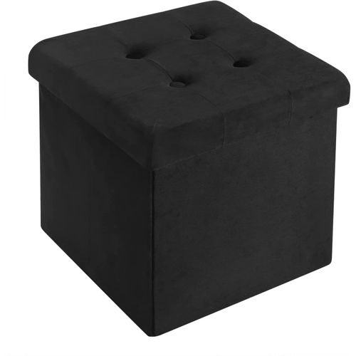 Tabouret Pouf De Rangement En Velours-coffre Repose-pied Pliable 37-5x37-5x38cm-noir