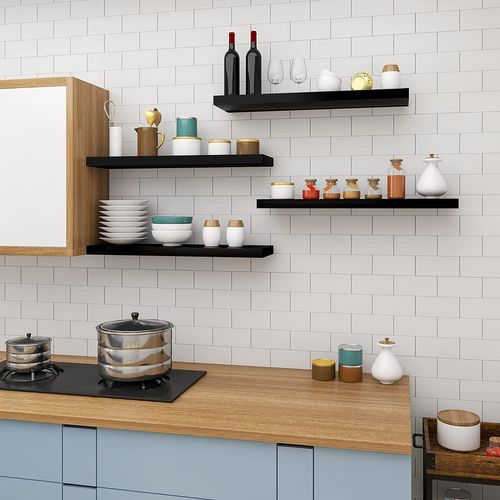 Étagère Murale. Tablette Murale Panneau De Bois. Étagère à Livres. 80x22.9x3.8cm. Noir