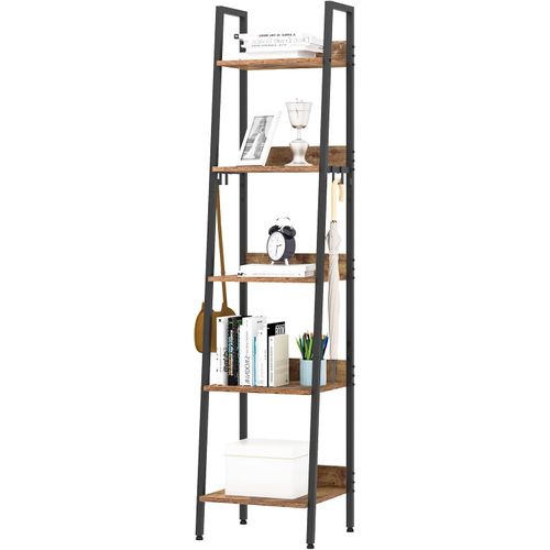 Étagère De Rangement à 5 Niveaux Avec 4 Crochets Amovibles. Cadre En Métal. 40x170x36cm. Noir