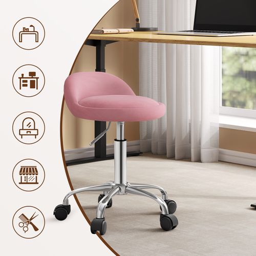 Tabouret De Bureau Avec Dossier-Chaise D'ordinateur à Roulettes- 43-54-5cm-Rose