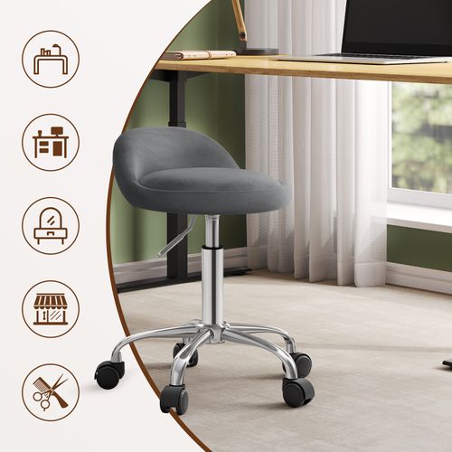 Tabouret De Bureau Avec Dossier - Chaise D'ordinateur à Roulettes - 43-54-5cm-Gris Foncé