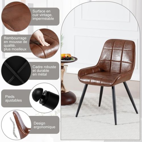 Lot De 2 Chaises De Salle à Manger. Chaises Relaxantes En Similicuir Avec Dossier. Marron