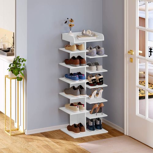 Étagère à Chaussures à 12 Niveaux. Meuble à Chaussures Blanc. En Bois D’ingénierie