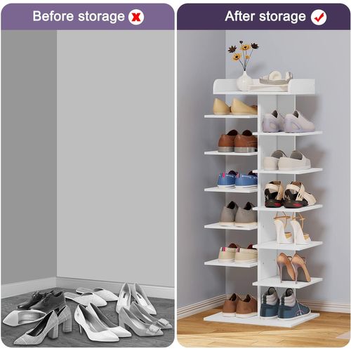 Étagère à Chaussures à 12 Niveaux. Meuble à Chaussures Blanc. En Bois D’ingénierie