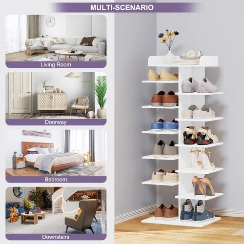 Étagère à Chaussures à 12 Niveaux. Meuble à Chaussures Blanc. En Bois D’ingénierie