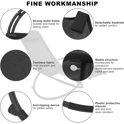 Lot De 2 Chaise Longue Pliable Bain De Soleil-fauteil Relax Baignoire En Tissu Respirant-noir