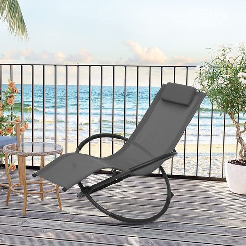 Lot De 2 Chaise Longue Pliable- Bain De Soleil Pour Jardin - En Tissu Respirant - Gris