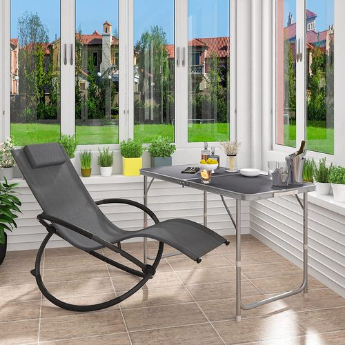 Lot De 2 Chaise Longue Pliable- Bain De Soleil Pour Jardin - En Tissu Respirant - Gris