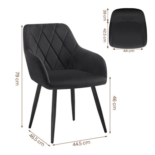 Chaise Salle à Manger-Chaise De Cuisine En Velours-Assis Rembourré Et Pieds En Métal-Noir