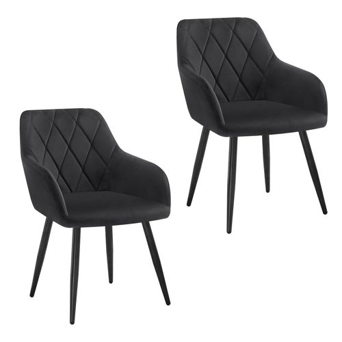 2x Chaise Salle à Manger-Chaise De Cuisine En Velours-Assis Rembourré Et Pieds En Métal-Noir