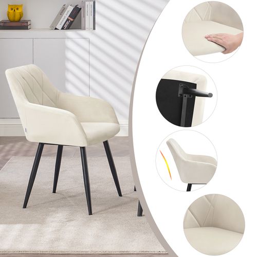 6x Chaise Salle à Manger-Chaise De Cuisine En Velours-Assis Rembourré Et Pieds En Métal-Blanc