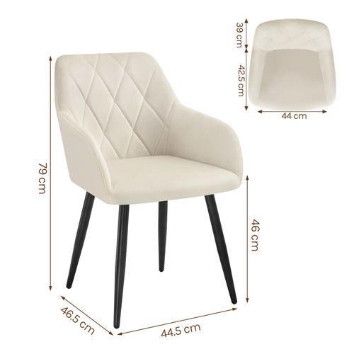 6x Chaise Salle à Manger-Chaise De Cuisine En Velours-Assis Rembourré Et Pieds En Métal-Blanc