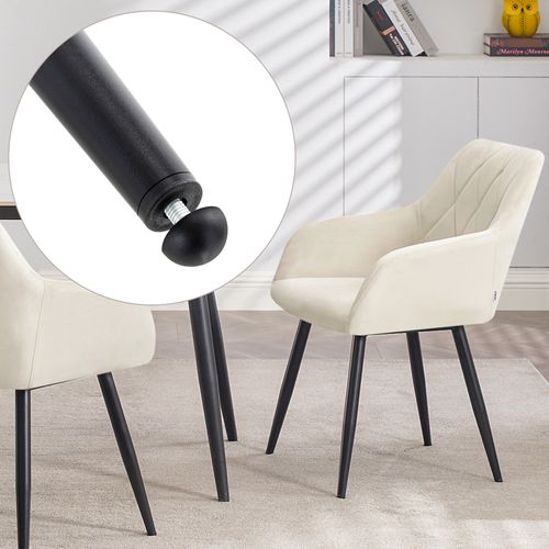 6x Chaise Salle à Manger-Chaise De Cuisine En Velours-Assis Rembourré Et Pieds En Métal-Blanc