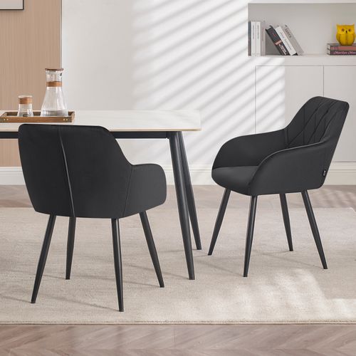 4x Chaise Salle à Manger-Chaise De Cuisine En Velours-Assis Rembourré Et Pieds En Métal-Noir