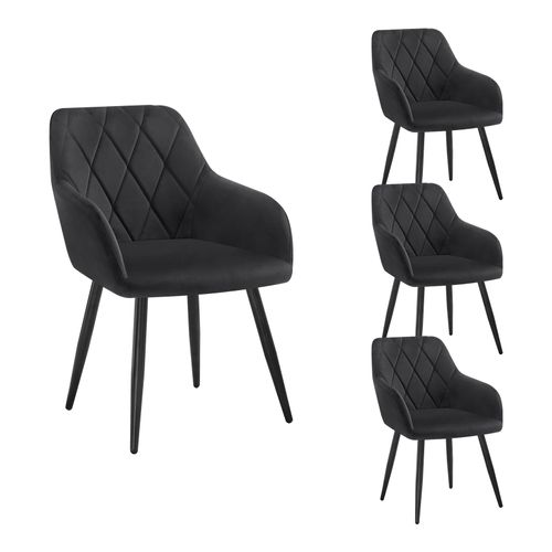 4x Chaise Salle à Manger-Chaise De Cuisine En Velours-Assis Rembourré Et Pieds En Métal-Noir