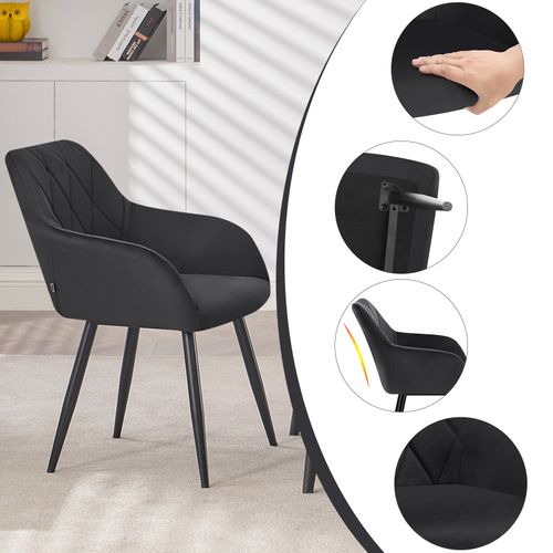 6x Chaise Salle à Manger-Chaise De Cuisine En Velours-Assis Rembourré Et Pieds En Métal-Noir