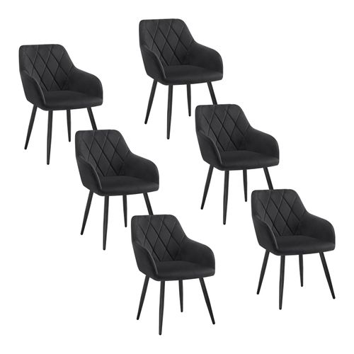 6x Chaise Salle à Manger-Chaise De Cuisine En Velours-Assis Rembourré Et Pieds En Métal-Noir