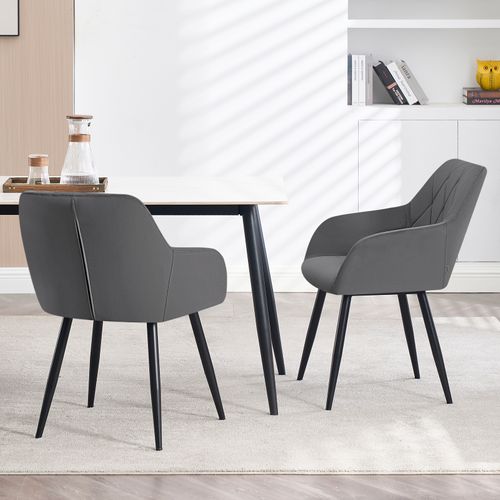 6x Chaise Salle à Manger-Chaise De Cuisine En Velours-Assis Rembourré Et Pieds En Métal-Gris Foncé