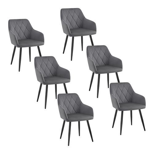 6x Chaise Salle à Manger-Chaise De Cuisine En Velours-Assis Rembourré Et Pieds En Métal-Gris Foncé